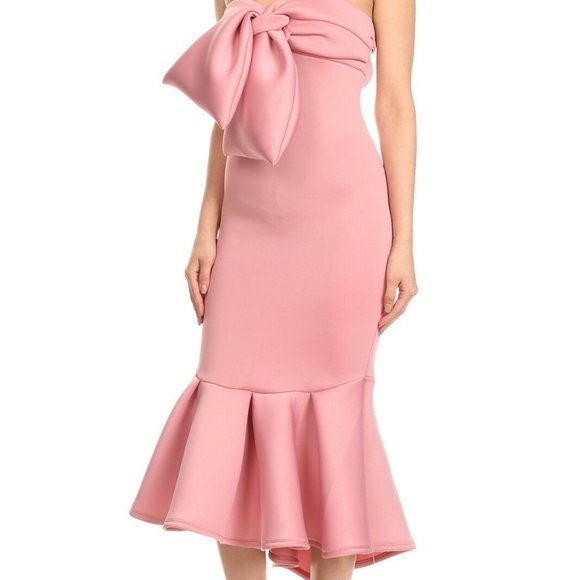 LA Fatima Pink Ruffle Midi Strapless Party Dress - Picture 3 of 5